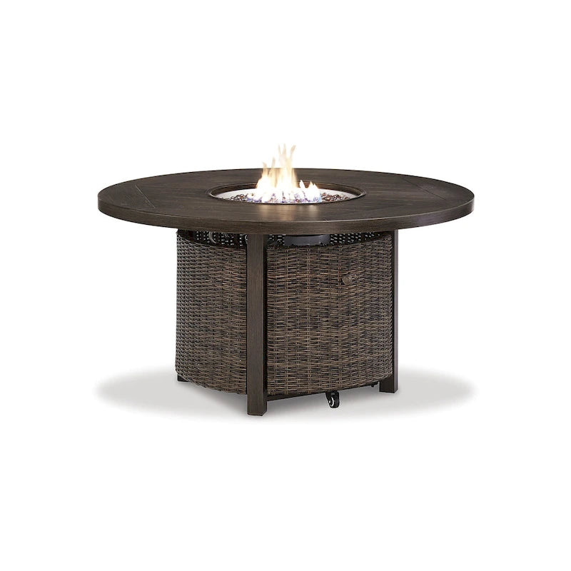 Signature Design by Ashley Paradise Trail Medium Brown/Beige Outdoor Loveseat, Lounge Chairs and Fire Pit Table