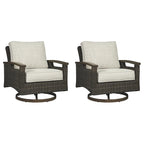 Signature Design by Ashley Paradise Trail Medium Brown/Beige Outdoor Loveseat, Lounge Chairs and Fire Pit Table