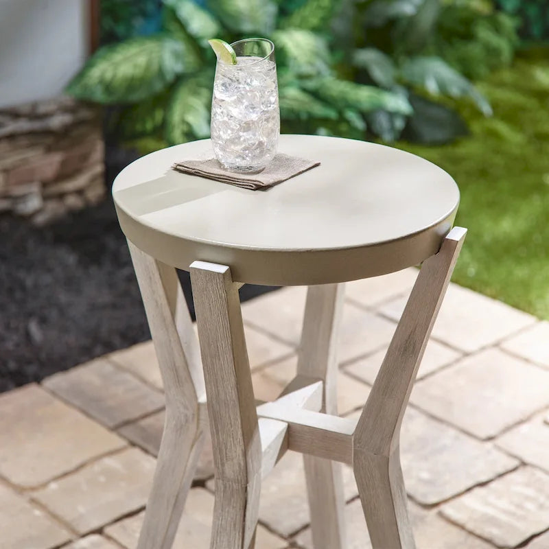 Bali 17     Indoor or Outdoor Cement & Wood Tall Round Side Table - 17    D x 17    W x 22    H