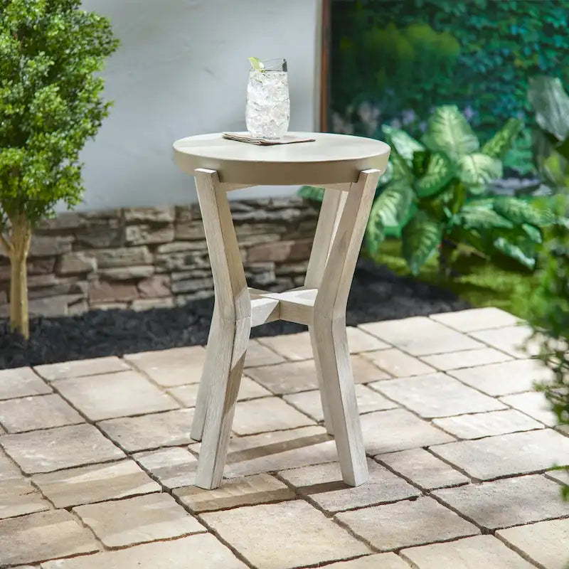 Bali 17     Indoor or Outdoor Cement & Wood Tall Round Side Table - 17    D x 17    W x 22    H