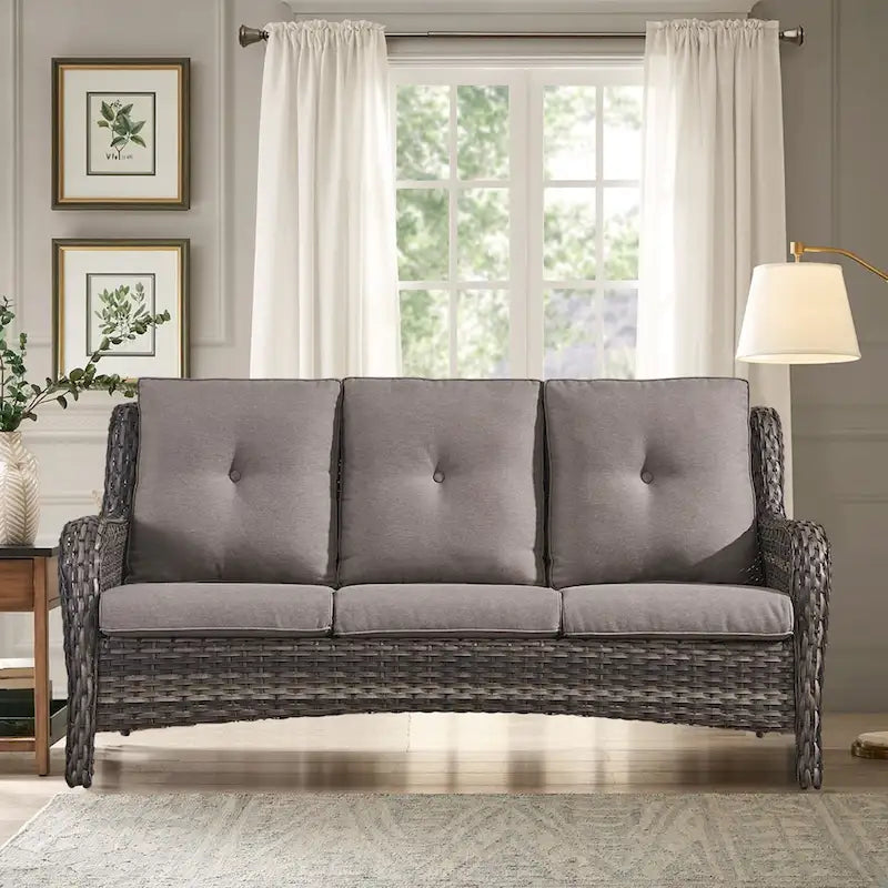Gymojoy Outdoor Pario 3-Seat Sofa High Back Sofa Grey - 3-Seat Sofa