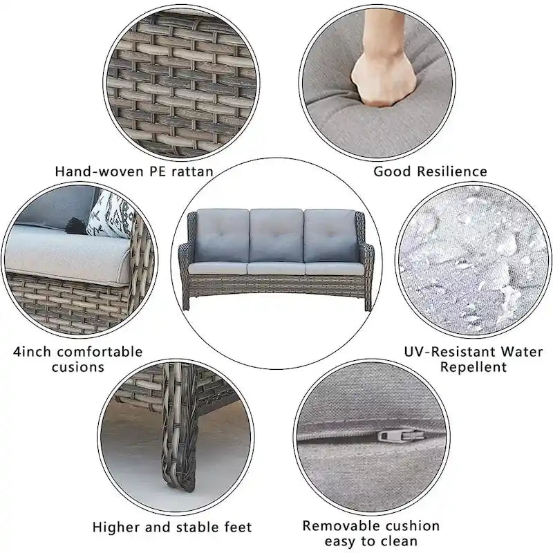 Gymojoy Outdoor Pario 3-Seat Sofa High Back Sofa Grey - 3-Seat Sofa