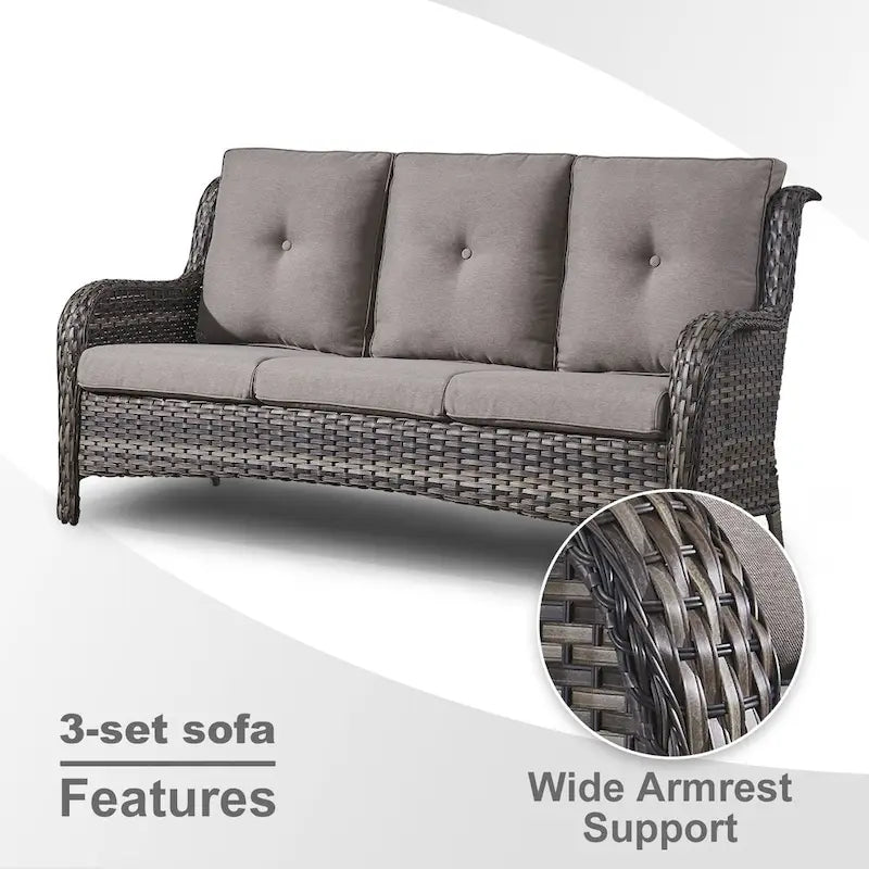 Gymojoy Outdoor Pario 3-Seat Sofa High Back Sofa Grey - 3-Seat Sofa