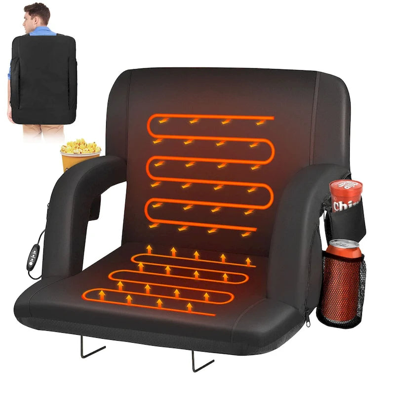Heated Stadium Seats for Bleachers with Back Support and Wide Cushion, Extra Portable Bleacher Seat Foldable Stadium Chair