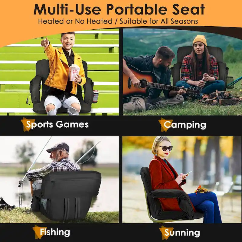 Heated Stadium Seats for Bleachers with Back Support and Wide Cushion, Extra Portable Bleacher Seat Foldable Stadium Chair