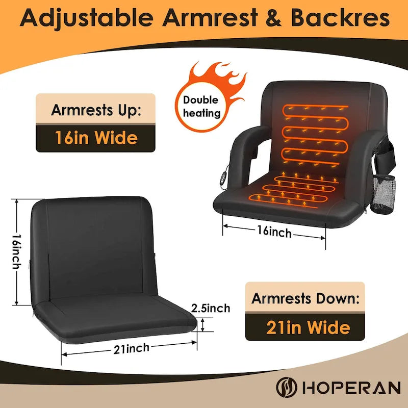 Heated Stadium Seats for Bleachers with Back Support and Wide Cushion, Extra Portable Bleacher Seat Foldable Stadium Chair