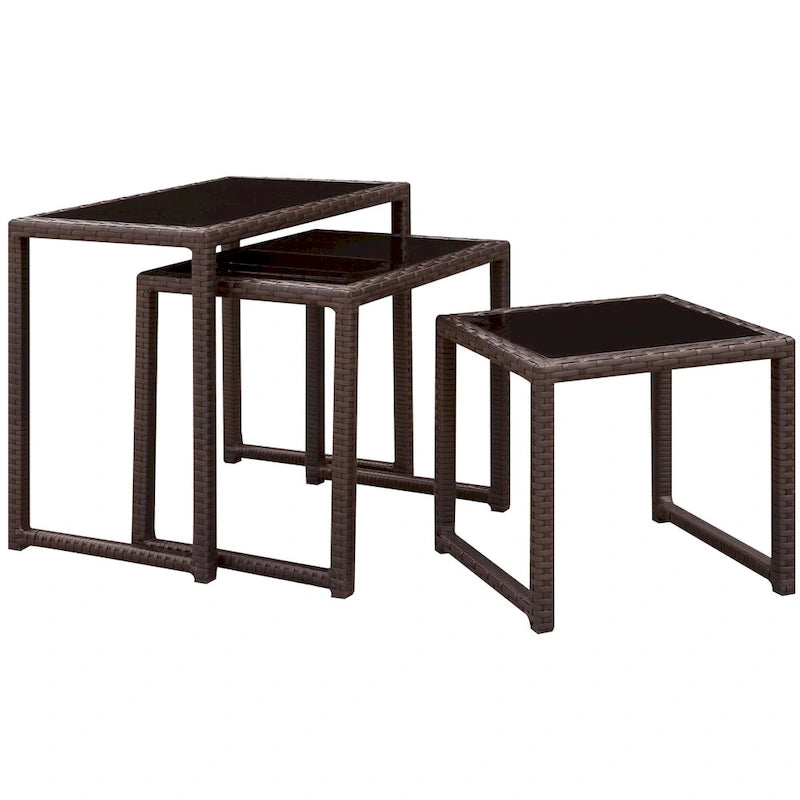 Viro Contemporary Espresso Glass Top Outdoor Nesting Table (Set of 3) by Furniture of America
