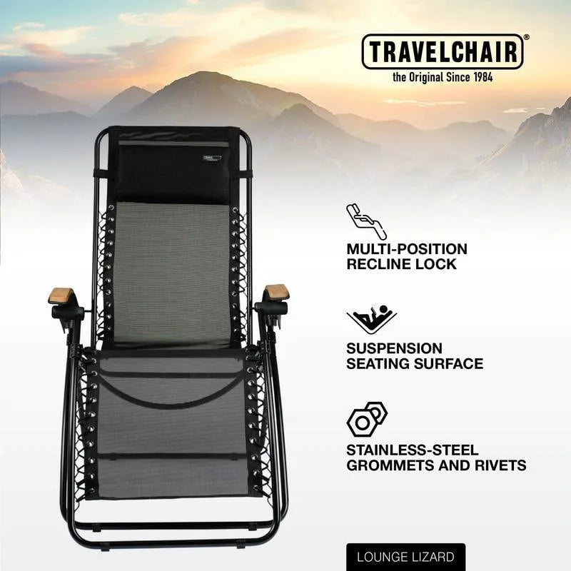 TravelChair Lounge Lizard Black Folding Recliner Chair