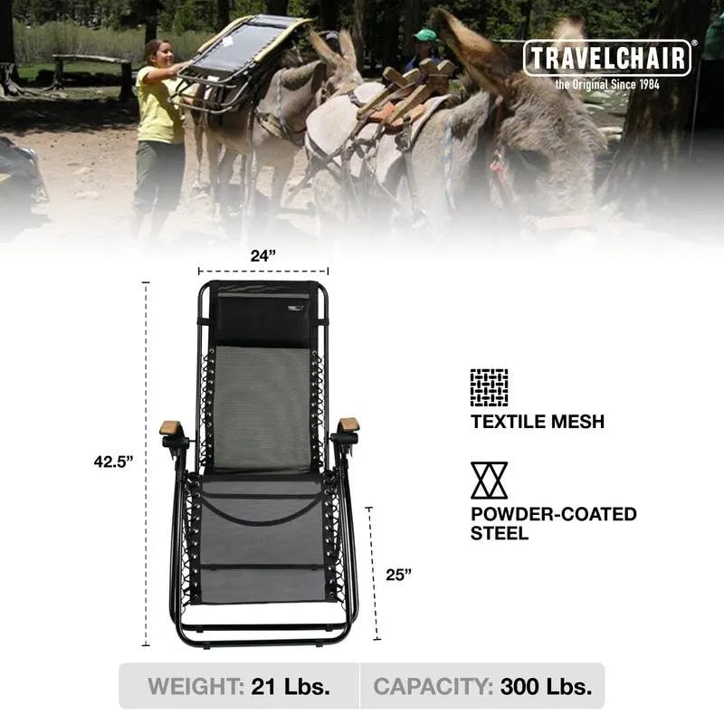 TravelChair Lounge Lizard Black Folding Recliner Chair