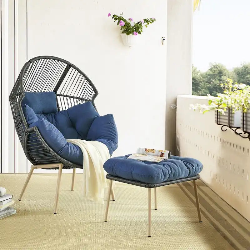 Outdoor Egg Chair with Ottoman with Stand and Cushion