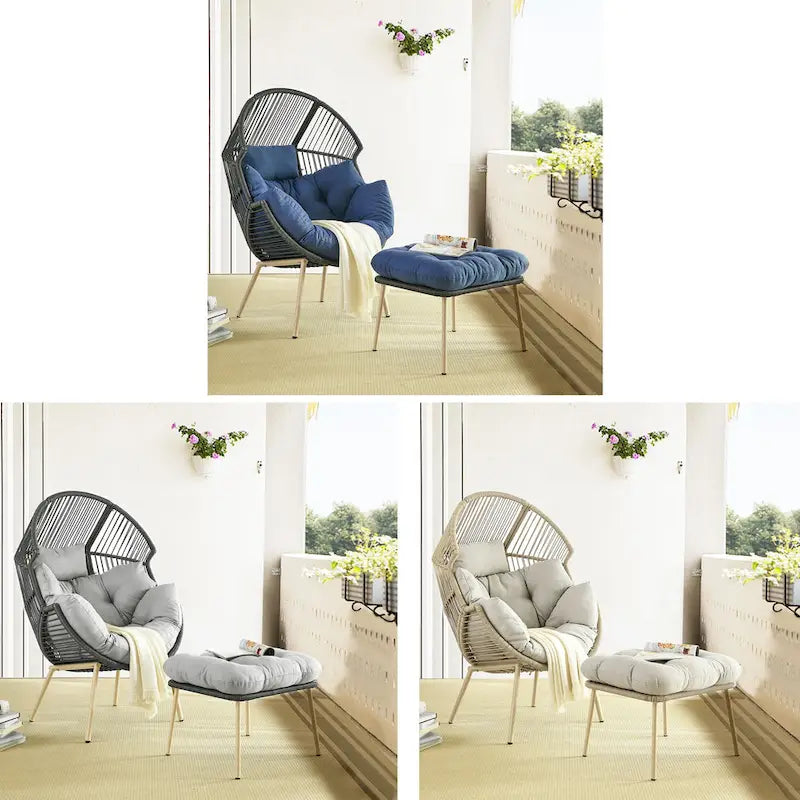 Outdoor Egg Chair with Ottoman with Stand and Cushion