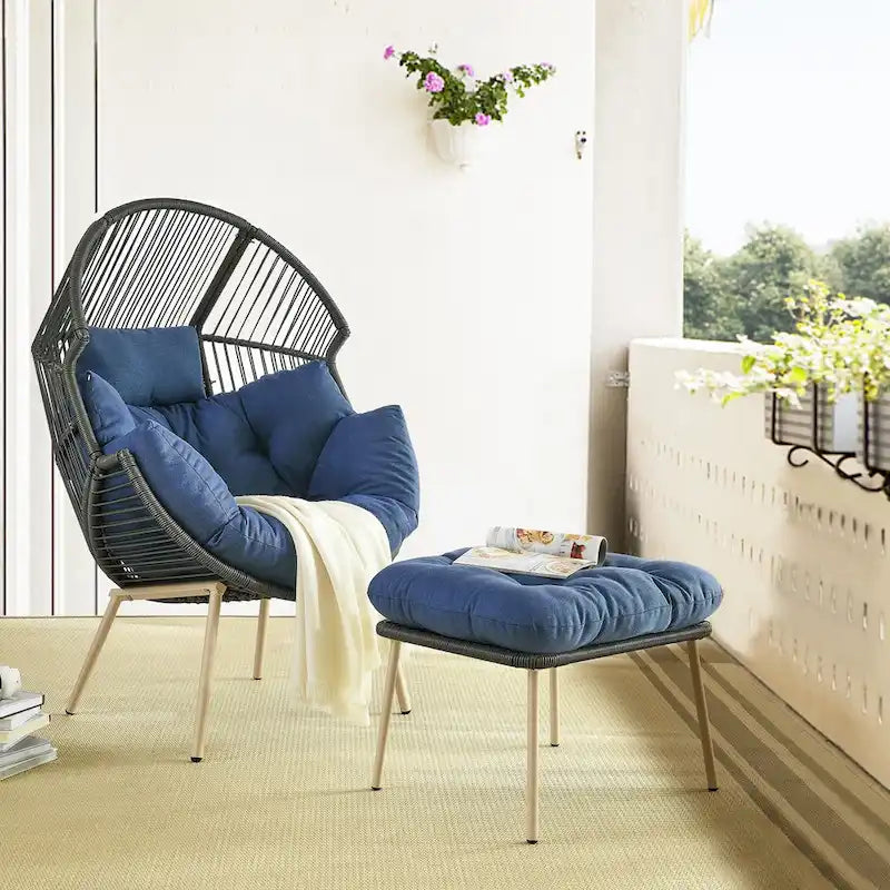 Outdoor Egg Chair with Ottoman with Stand and Cushion