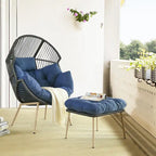 Outdoor Egg Chair with Ottoman with Stand and Cushion