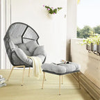 Outdoor Egg Chair with Ottoman with Stand and Cushion