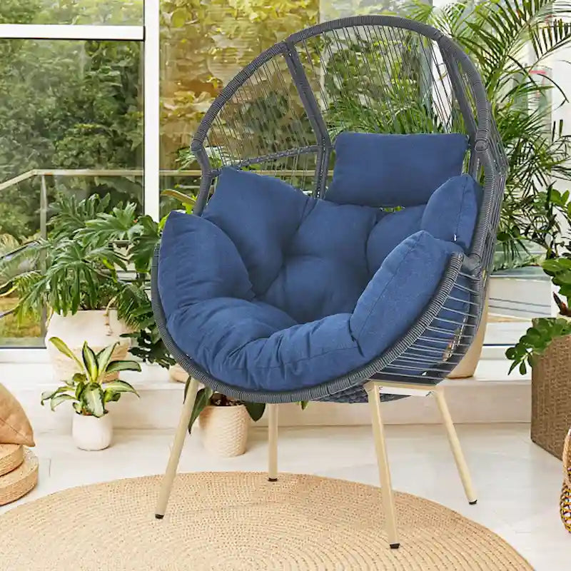 Outdoor Egg Chair with Ottoman with Stand and Cushion