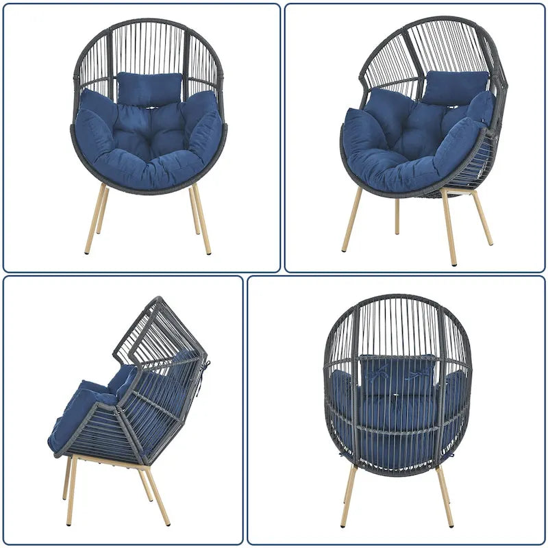 Outdoor Egg Chair with Ottoman with Stand and Cushion