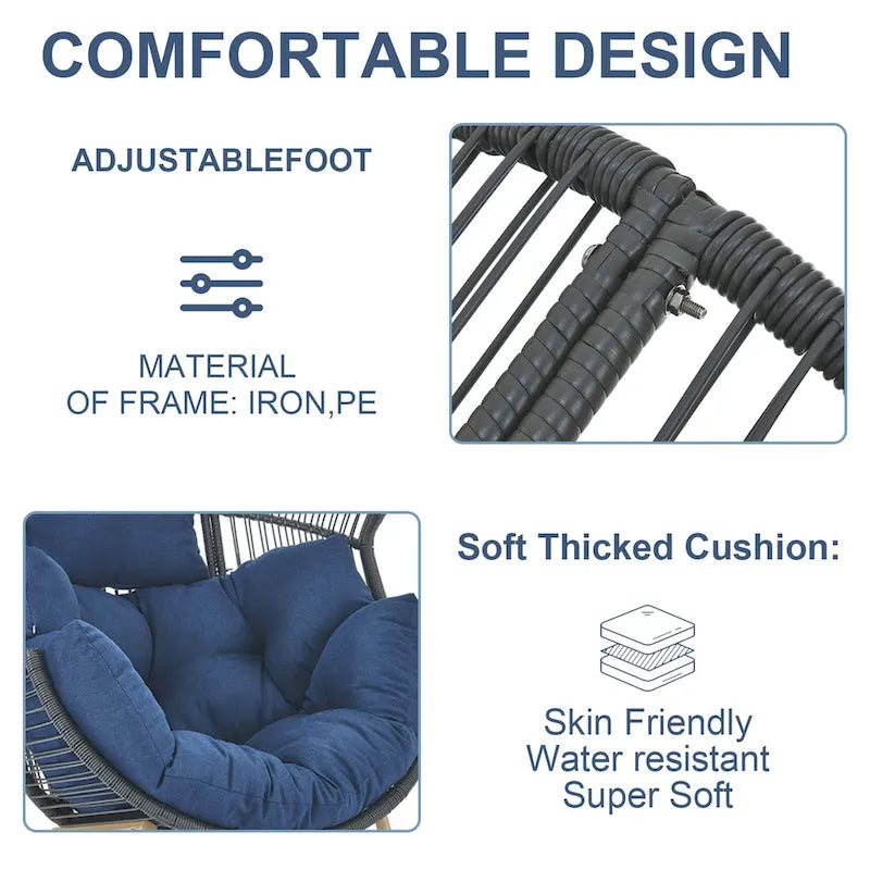 Outdoor Egg Chair with Ottoman with Stand and Cushion