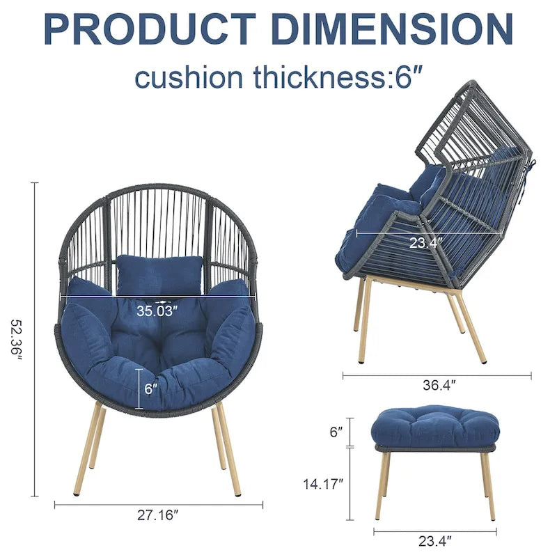 Outdoor Egg Chair with Ottoman with Stand and Cushion