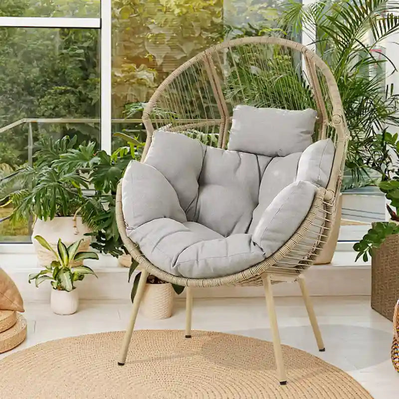 Outdoor Egg Chair with Ottoman with Stand and Cushion