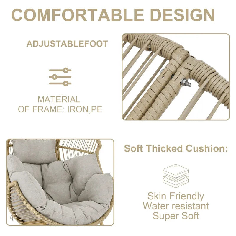 Outdoor Egg Chair with Ottoman with Stand and Cushion