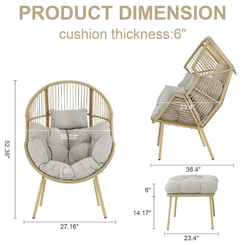 Outdoor Egg Chair with Ottoman with Stand and Cushion