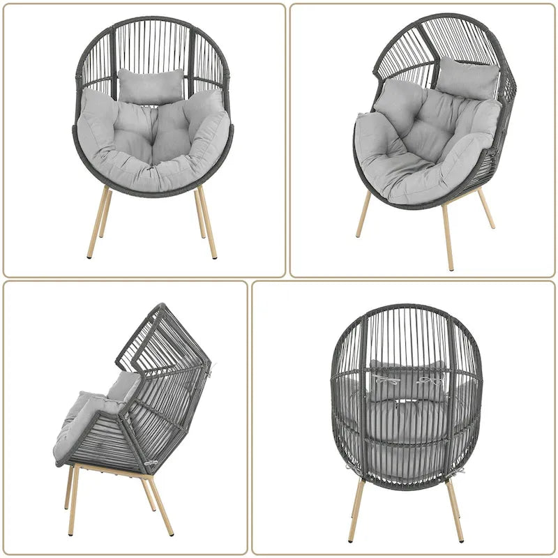 Outdoor Egg Chair with Ottoman with Stand and Cushion