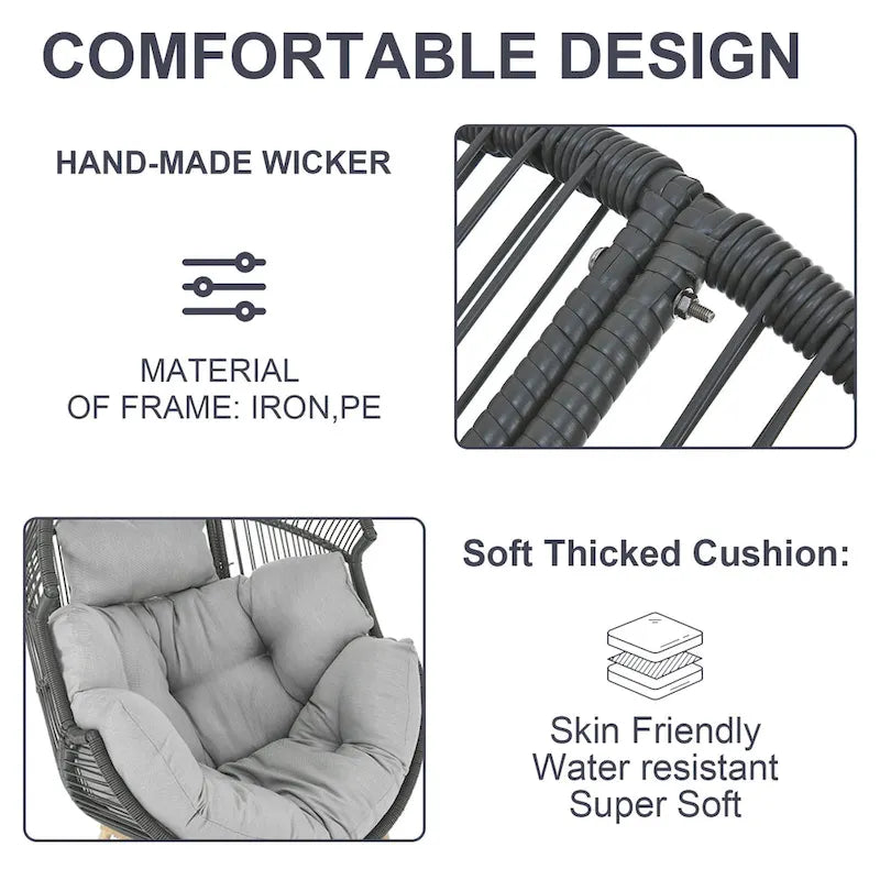 Outdoor Egg Chair with Ottoman with Stand and Cushion