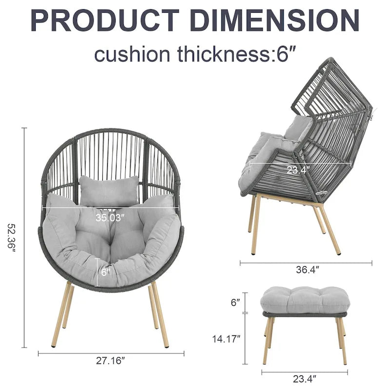Outdoor Egg Chair with Ottoman with Stand and Cushion