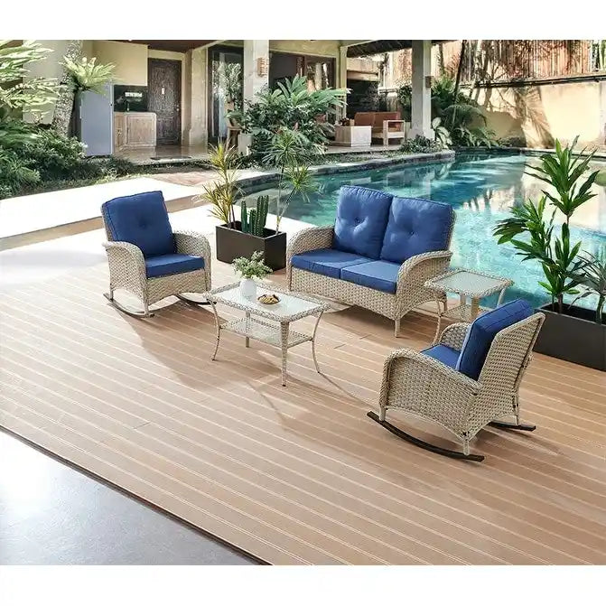 Gymojoy Outdoor Loveseat Sofa Coffee Table Rocking Chair SIde Table Set