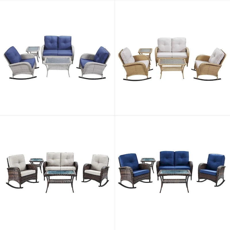 Gymojoy Outdoor Loveseat Sofa Coffee Table Rocking Chair SIde Table Set