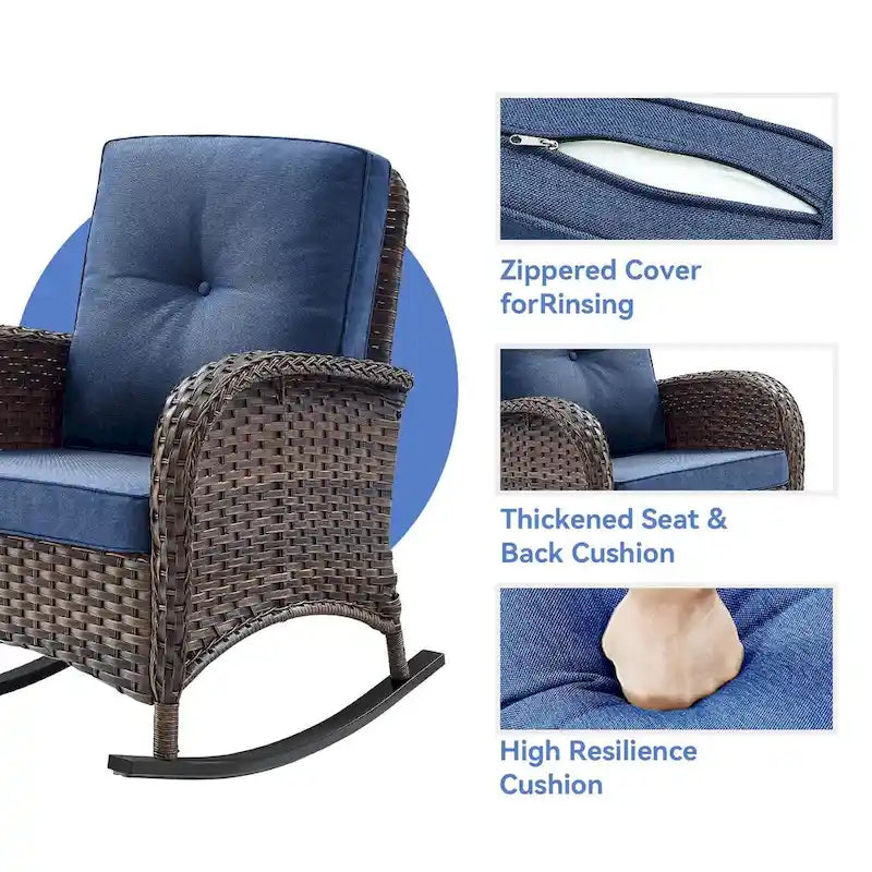 Gymojoy Outdoor Loveseat Sofa Coffee Table Rocking Chair SIde Table Set