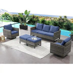 Gymojoy 5 Piece Patio 3-Seat Sofa With Rocking Chair and Ottoman with Cushion