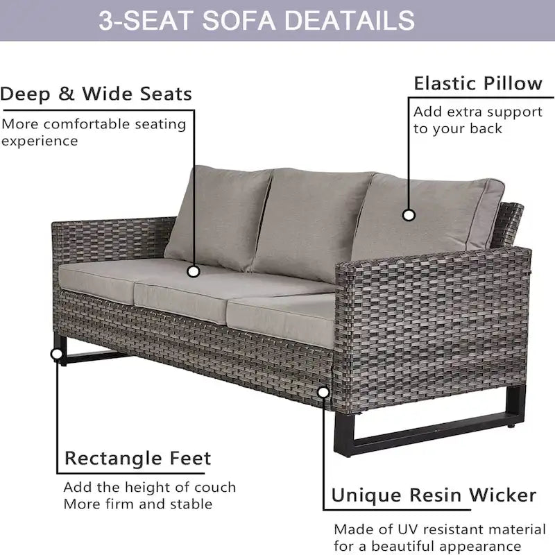 Gymojoy 5 Piece Patio 3-Seat Sofa With Rocking Chair and Ottoman with Cushion