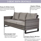 Gymojoy 5 Piece Patio 3-Seat Sofa With Rocking Chair and Ottoman with Cushion