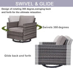 Gymojoy 5 Piece Patio 3-Seat Sofa With Rocking Chair and Ottoman with Cushion