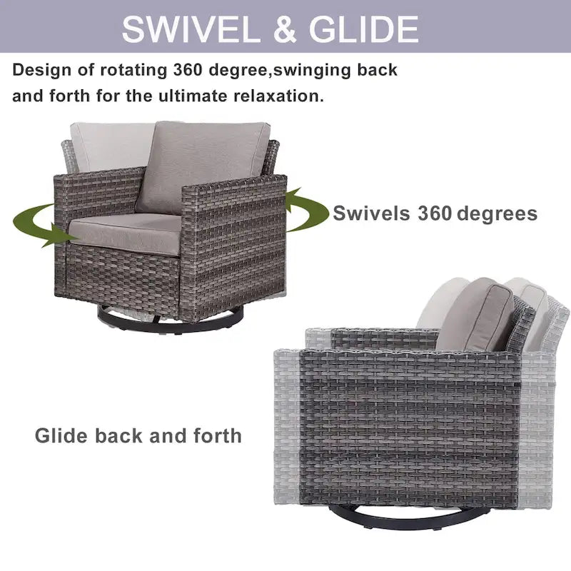 Gymojoy 5 Piece Patio 3-Seat Sofa With Rocking Chair and Ottoman with Cushion