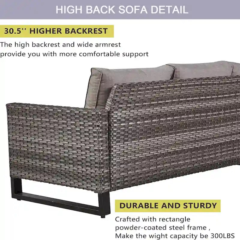 Gymojoy 5 Piece Patio 3-Seat Sofa With Rocking Chair and Ottoman with Cushion