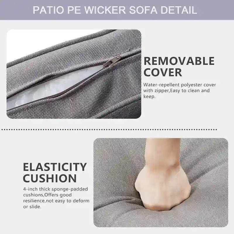 Gymojoy 5 Piece Patio 3-Seat Sofa With Rocking Chair and Ottoman with Cushion