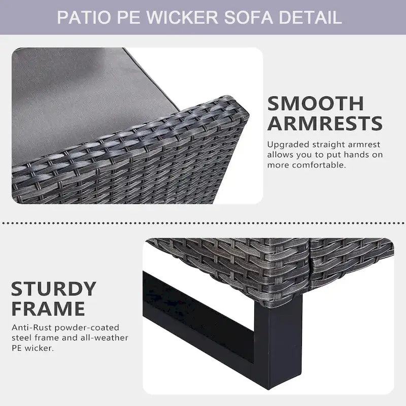 Gymojoy 5 Piece Patio 3-Seat Sofa With Rocking Chair and Ottoman with Cushion