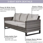 Gymojoy 5 Piece Patio 3-Seat Sofa With Rocking Chair and Ottoman with Cushion