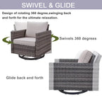 Gymojoy 5 Piece Patio 3-Seat Sofa With Rocking Chair and Ottoman with Cushion