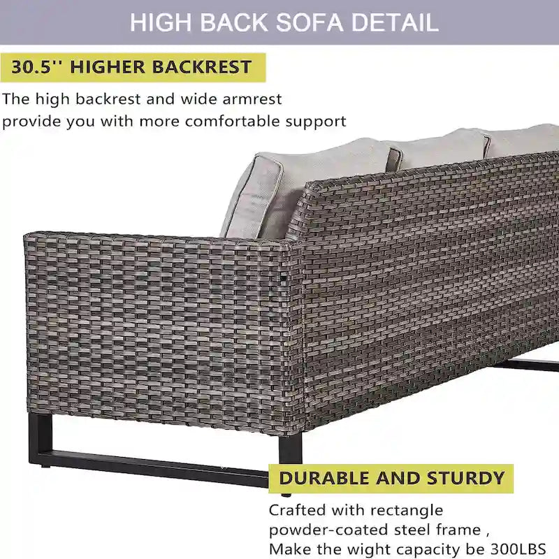 Gymojoy 5 Piece Patio 3-Seat Sofa With Rocking Chair and Ottoman with Cushion