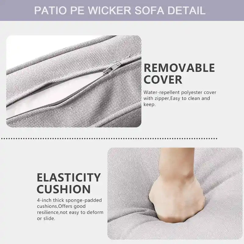 Gymojoy 5 Piece Patio 3-Seat Sofa With Rocking Chair and Ottoman with Cushion