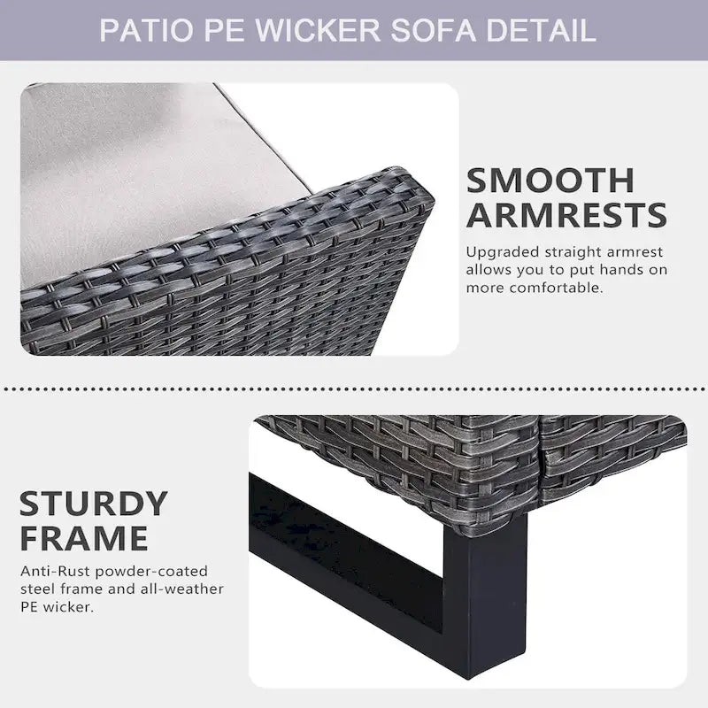 Gymojoy 5 Piece Patio 3-Seat Sofa With Rocking Chair and Ottoman with Cushion