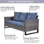 Gymojoy 5 Piece Patio 3-Seat Sofa With Rocking Chair and Ottoman with Cushion