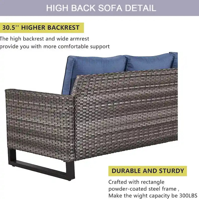 Gymojoy 5 Piece Patio 3-Seat Sofa With Rocking Chair and Ottoman with Cushion