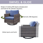 Gymojoy 5 Piece Patio 3-Seat Sofa With Rocking Chair and Ottoman with Cushion