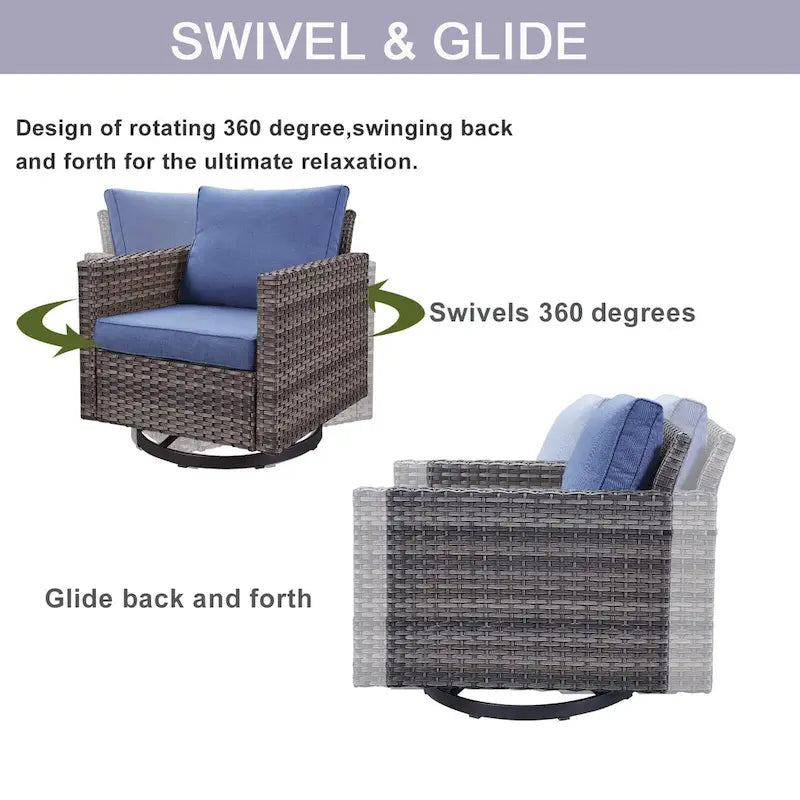 Gymojoy 5 Piece Patio 3-Seat Sofa With Rocking Chair and Ottoman with Cushion