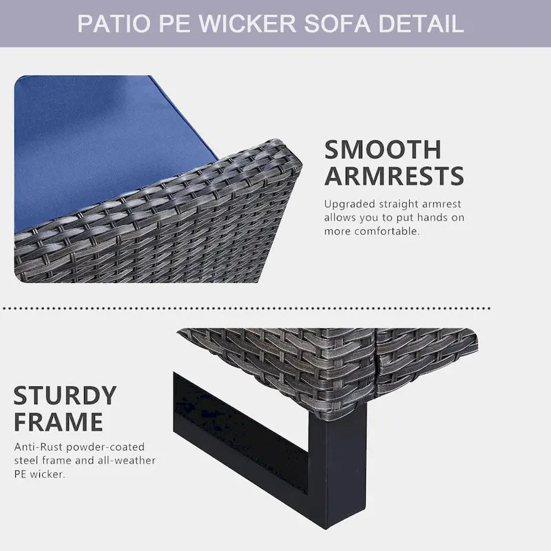 Gymojoy 5 Piece Patio 3-Seat Sofa With Rocking Chair and Ottoman with Cushion