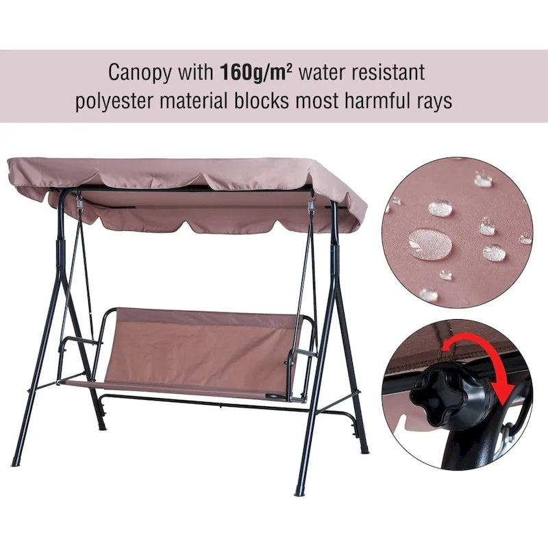 Outsunny 3-person Patio Porch Swing with Adjustable Canopy